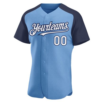 Custom Name and Number Baseball Jersey - Personalized Light Blue White Navy Authentic Raglan Sleeves Personalized Light Blue