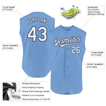 Custom Light Blue White-Navy Baseball Jersey with Personalized Team Name and Number - Authentic Sleeveless Design Personalized