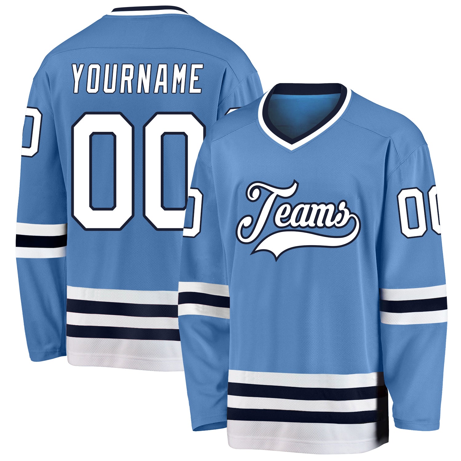 Custom Team Hockey Jersey with Personalized Name and Number - Light Blue White-Navy Personalized Light Blue White-Navy Hockey