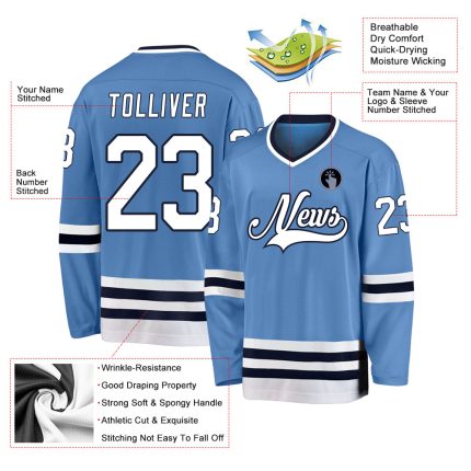 Custom Team Hockey Jersey with Personalized Name and Number - Light Blue White-Navy Personalized Light Blue White-Navy Hockey