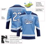Custom Light Blue White-Navy Hockey Jersey with Personalized Name and Number - Team Lace Neck Jersey Personalized Light Blue