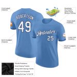 Custom Light Blue White-Navy Performance T-Shirt with Personalized Name and Number for Teams Personalized Light Blue White-Navy