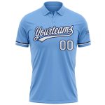 Custom Light Blue White Navy Performance Golf Polo Shirt with Name and Number Personalized Light Blue White-Navy Performance