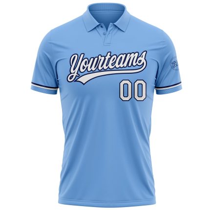 Custom Light Blue White Navy Performance Golf Polo Shirt with Name and Number Personalized Light Blue White-Navy Performance