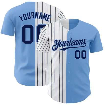 Customizable Light Blue White Navy Pinstripe Baseball Jersey with Personalized Name and Number - Authentic Split Design Personalized