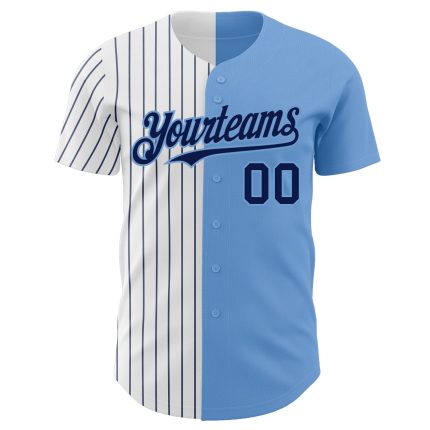 Customizable Light Blue White Navy Pinstripe Baseball Jersey with Personalized Name and Number - Authentic Split Design Personalized