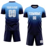 Custom Name and Number Soccer Jersey - Personalized Light Blue White Navy Sublimation Fade Fashion Uniform Personalized Light