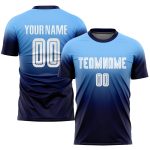 Custom Name and Number Soccer Jersey - Personalized Light Blue White Navy Sublimation Fade Fashion Uniform Personalized Light