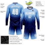 Custom Soccer Jersey with Personalized Name & Number - Light Blue White-Navy Long Sleeve Fade Fashion Uniform Personalized