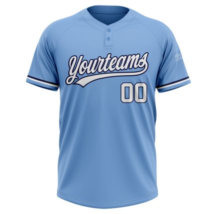 Custom Team Softball Jersey with Personalized Name and Number, Light Blue White-Navy, Unisex, Two-Button Style Personalized