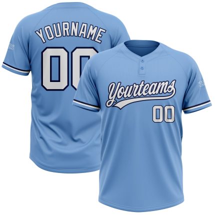 Custom Team Softball Jersey with Personalized Name and Number, Light Blue White-Navy, Unisex, Two-Button Style Personalized