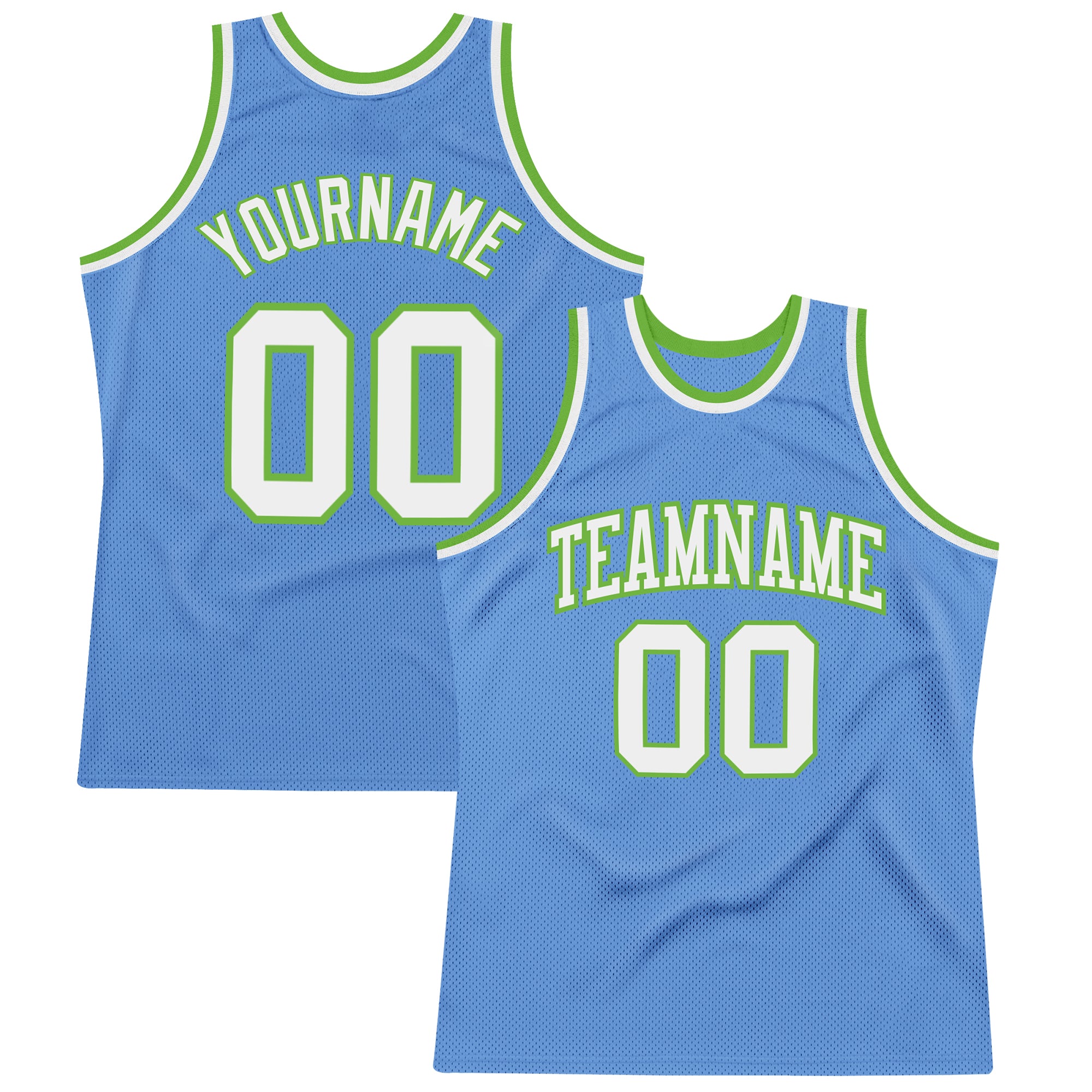 Custom Name Number Basketball Jersey Light Blue White Neon Green Authentic Throwback Personalized Light Blue White-Neon Green