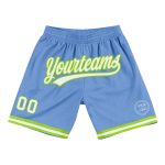Custom Name Number Authentic Basketball Shorts Light Blue White Neon Green - Personalized Throwback Style Personalized Light
