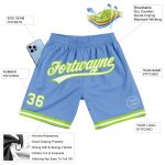 Custom Name Number Authentic Basketball Shorts Light Blue White Neon Green - Personalized Throwback Style Personalized Light