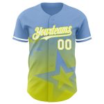 Personalized 3D Twinkle Star Gradient Baseball Jersey Custom Name & Number, Light Blue White Neon Yellow Design Personalized