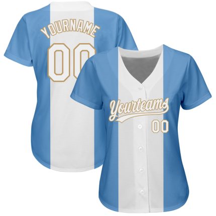 Custom Argentinian Flag Baseball Jersey - Personalized 3D Light Blue White-Old Gold with Name and Number Personalized Light