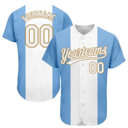 Custom Argentinian Flag Baseball Jersey - Personalized 3D Light Blue White-Old Gold with Name and Number Personalized Light
