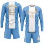 Custom Argentinian Flag Soccer Jersey with Personalized Name and Number - Light Blue White Old Gold Sublimation Uniform Personalized