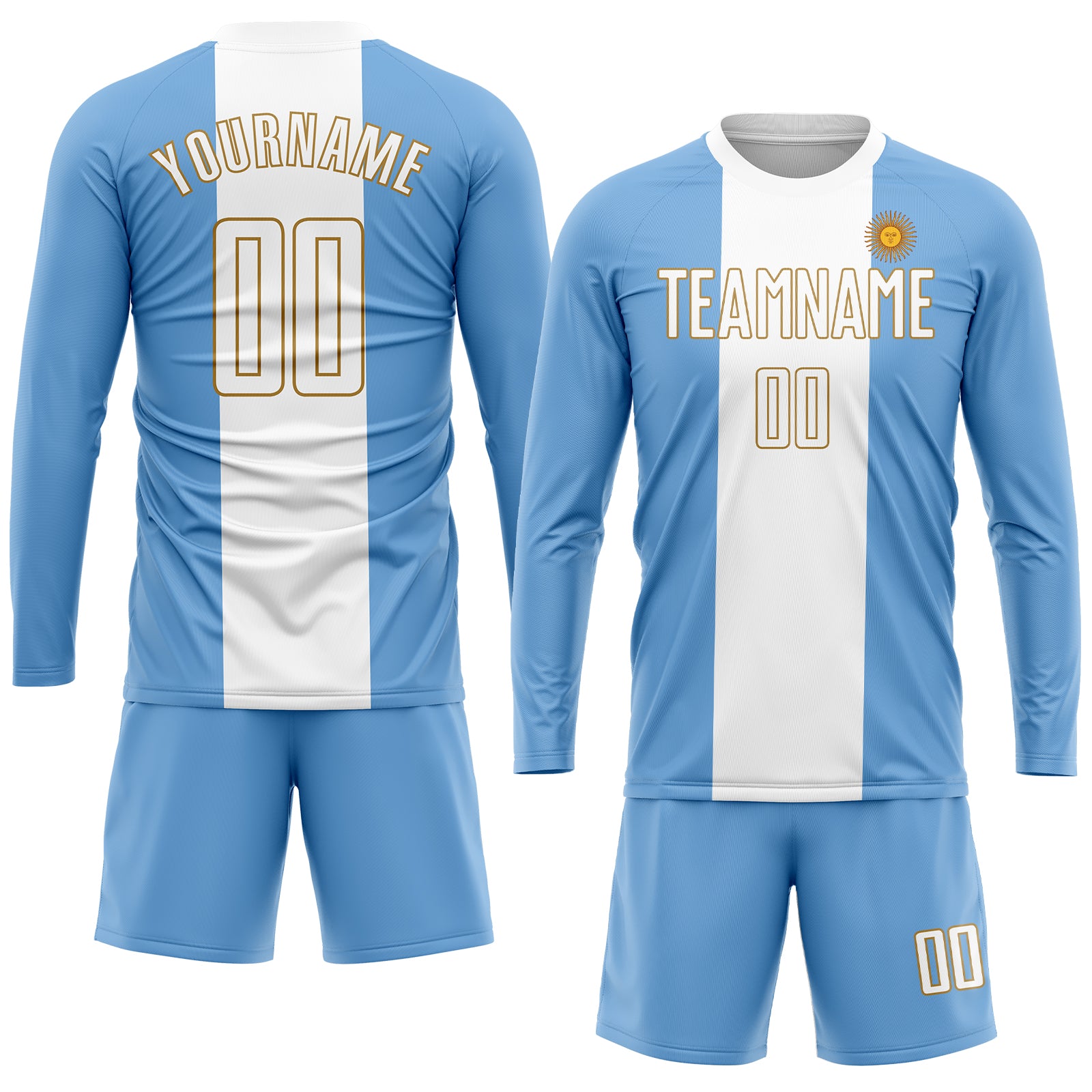 Personalized Light Blue White-Old Gold Sublimation Argentinian Flag Soccer Uniform Jersey Team Custom Name and Number Custom Argentinian Flag Soccer Jersey with Personalized Name and Number - Light Blue White Old Gold Sublimation Uniform Personalized - Image 4
