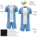 Custom Argentinian Flag Soccer Jersey with Personalized Name and Number - Light Blue White Old Gold Sublimation Uniform Personalized