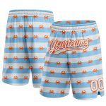 Custom Name Number 3D Pattern Crabs Basketball Shorts Light Blue with White-Orange Design Authentic Team Apparel Personalized
