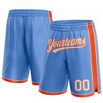 Custom Name Number Personalized Basketball Shorts Light Blue White Orange Authentic Personalized Light Blue White-Orange