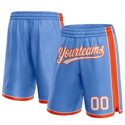 Custom Name Number Personalized Basketball Shorts Light Blue White Orange Authentic Personalized Light Blue White-Orange