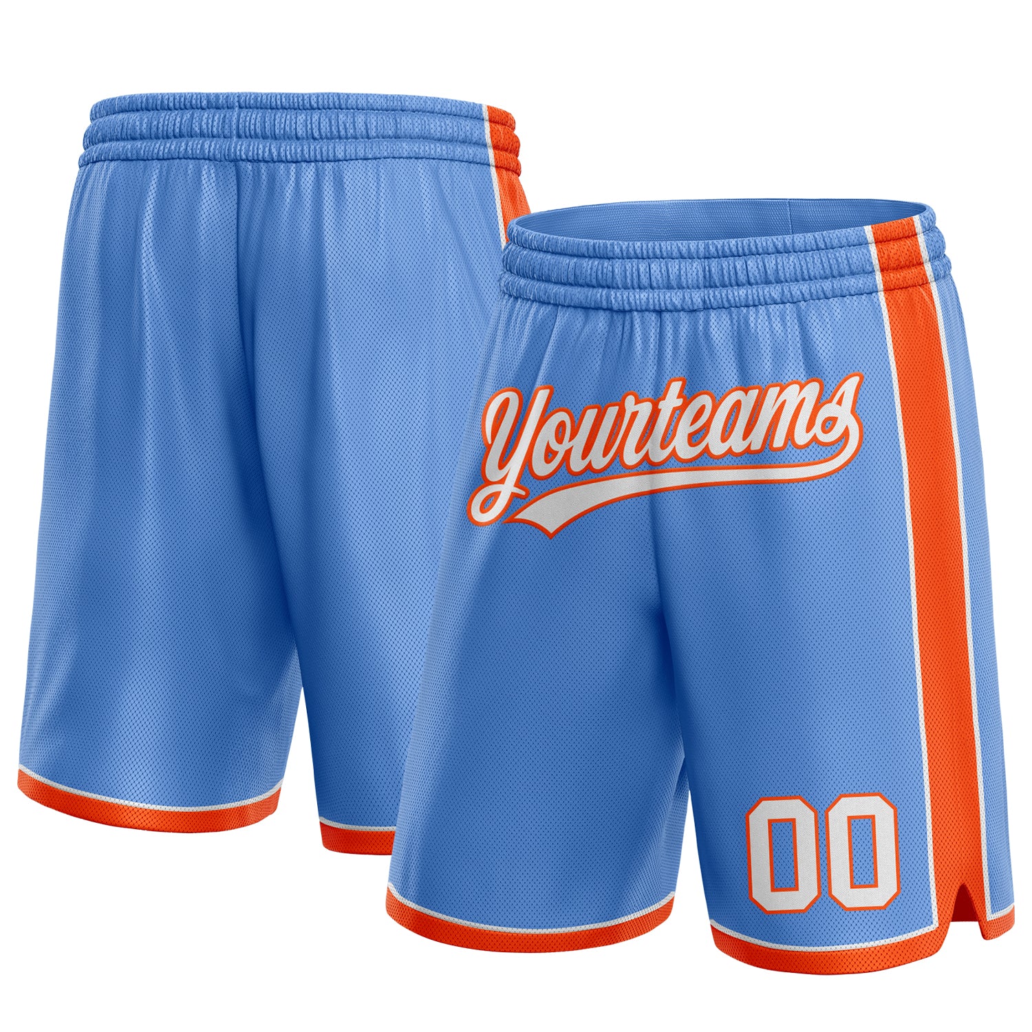 Custom Name Number Personalized Basketball Shorts Light Blue White Orange Authentic Personalized Light Blue White-Orange