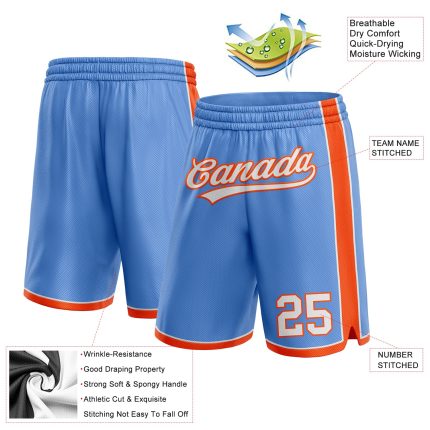 Custom Name Number Personalized Basketball Shorts Light Blue White Orange Authentic Personalized Light Blue White-Orange
