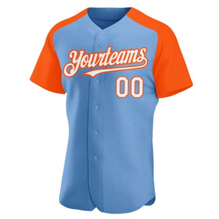 Custom Name and Number Light Blue White Orange Baseball Jersey - Personalized Authentic Raglan Sleeves Team Apparel Personalized