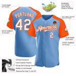 Custom Name and Number Light Blue White Orange Baseball Jersey - Personalized Authentic Raglan Sleeves Team Apparel Personalized