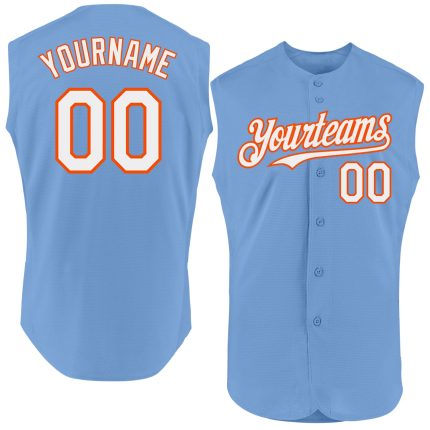 Custom Light Blue Orange White Sleeveless Baseball Jersey with Personalized Name and Number - Authentic Team Apparel Personalized