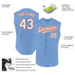 Custom Light Blue Orange White Sleeveless Baseball Jersey with Personalized Name and Number - Authentic Team Apparel Personalized