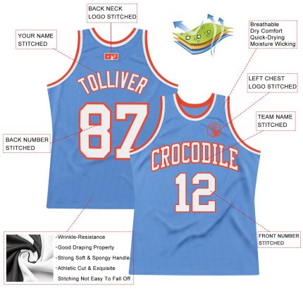 Custom Light Blue White-Orange Basketball Jersey with Name & Number - Personalized Authentic Throwback Team Apparel Personalized