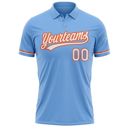 Custom Name Number Performance Vapor Golf Polo Shirt - Light Blue White-Orange Team Apparel Personalized Light Blue White-Orange