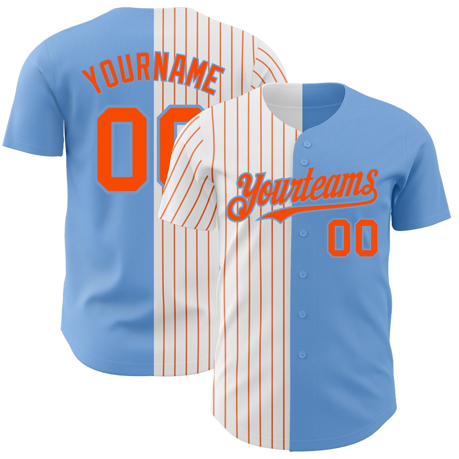 Custom Name Number Authentic Baseball Jersey Light Blue White-Orange Pinstripe Fashion Team Apparel Personalized Light Blue