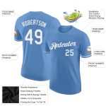 Custom Team Name and Number Light Blue White Performance T-Shirt - Personalized Sportswear Personalized Light Blue White