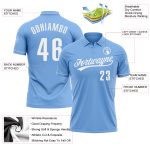 Custom Team Name Number Performance Golf Polo Shirt Light Blue White Personalized Light Blue White Performance Vapor Golf