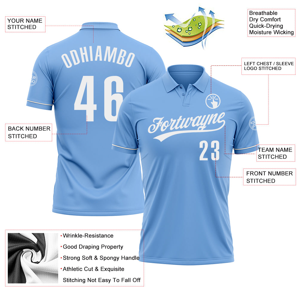 Personalized Light Blue White Performance Vapor Golf Polo Shirt Team Custom Name and Number Custom Team Name Number Performance Golf Polo Shirt Light Blue White Personalized Light Blue White Performance Vapor Golf - Image 3