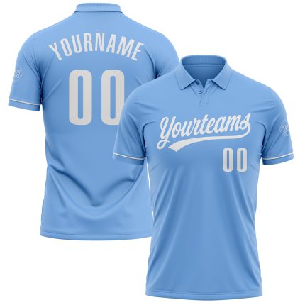 Custom Team Name Number Performance Golf Polo Shirt Light Blue White Personalized Light Blue White Performance Vapor Golf