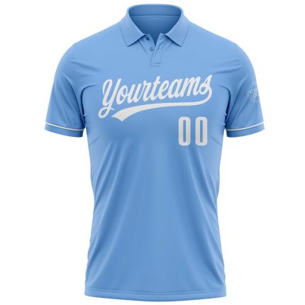 Custom Team Name Number Performance Golf Polo Shirt Light Blue White Personalized Light Blue White Performance Vapor Golf