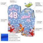 Personalized Hawaii Palm Trees Starfishes Basketball Jersey Light Blue White-Pink Custom Name and Number Personalized Light