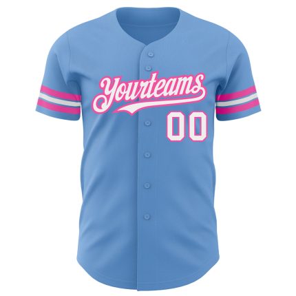Personalized Light Blue Baseball Jersey with White-Pink Accents - Authentic Personalized Light Blue White-Pink Authentic