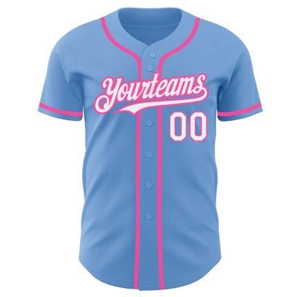 Custom Authentic Baseball Jersey with Personalized Name and Number - Light Blue White Pink Design Personalized Light Blue
