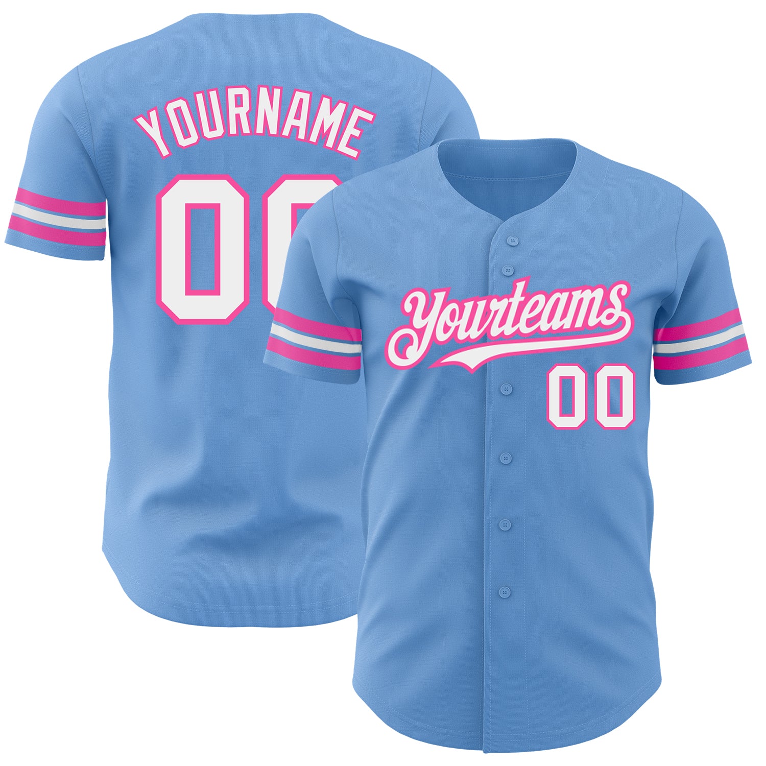 Personalized Light Blue Baseball Jersey with White-Pink Accents - Authentic Personalized Light Blue White-Pink Authentic