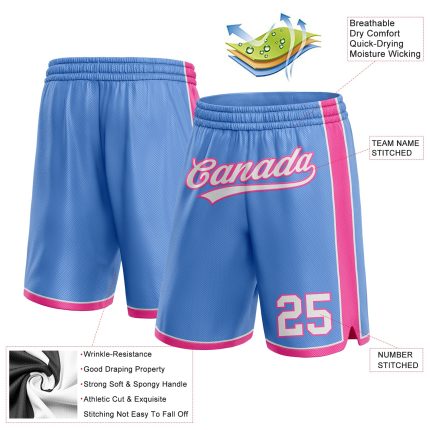 Custom Name Number Light Blue White Pink Basketball Shorts Personalized Team Gear Personalized Light Blue White-Pink Authentic
