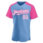 Custom Name and Number Personalized Light Blue Pink White Baseball Jersey Raglan Sleeves Personalized Light Blue White-Pink