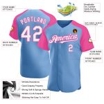 Custom Name and Number Personalized Light Blue Pink White Baseball Jersey Raglan Sleeves Personalized Light Blue White-Pink