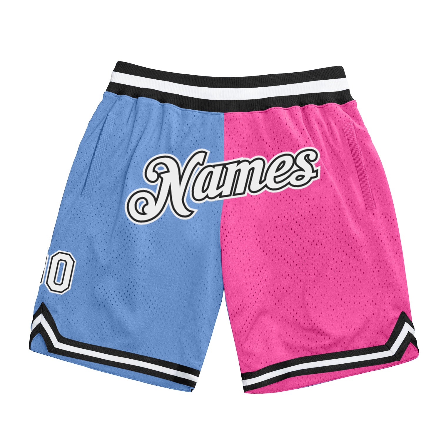Custom Name Number Authentic Basketball Shorts - Light Blue White-Pink Split Fashion Style Personalized Light Blue White-Pink
