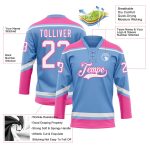 Custom Hockey Lace Neck Jersey - Personalized Light Blue White-Pink with Name and Number Personalized Light Blue White-Pink